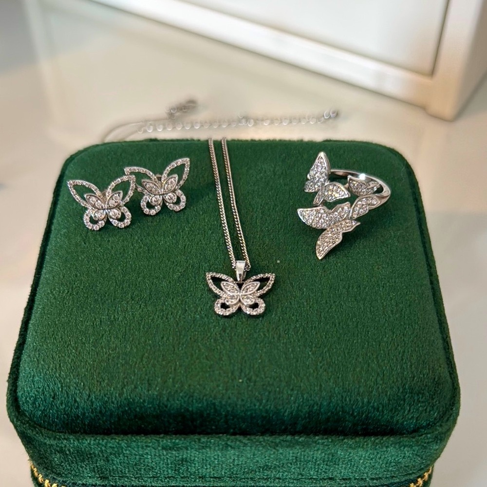 Elegant Silver Butterfly Jewelry Set